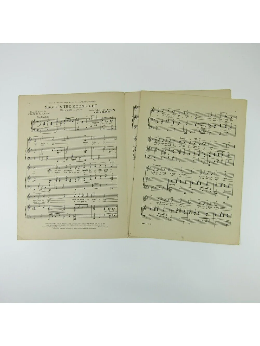 Sheet Music Magic Is The Moonlight Bathing Beauty Red Skelton Vintage 1944